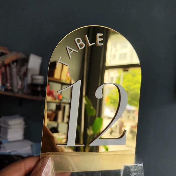 fancy script mirror acrylic table number sign CWIATB03